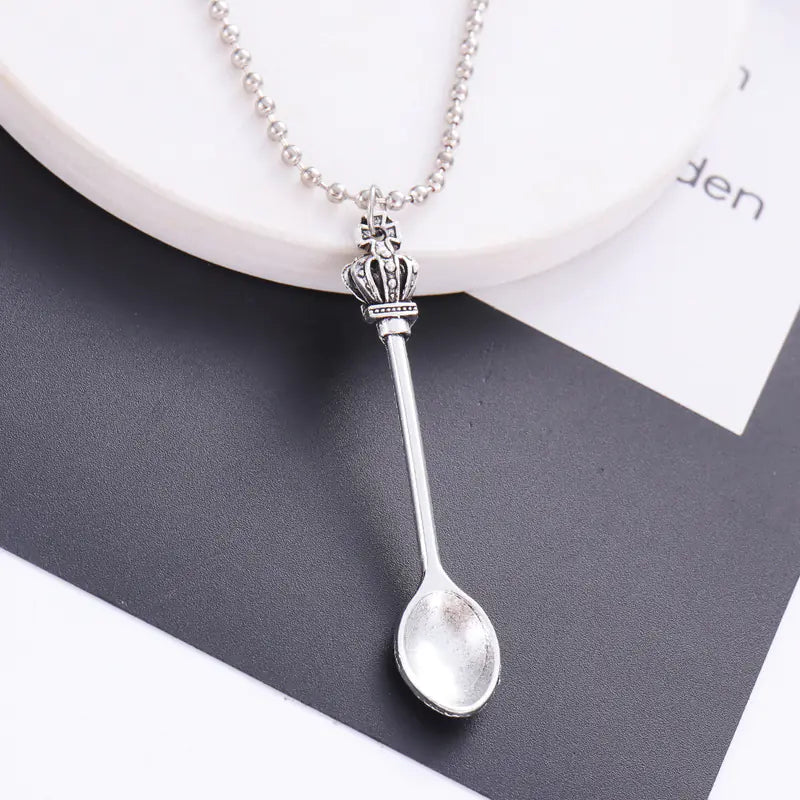 Crown Mini Tea Spoon Necklace, Spoon Pendant Necklace