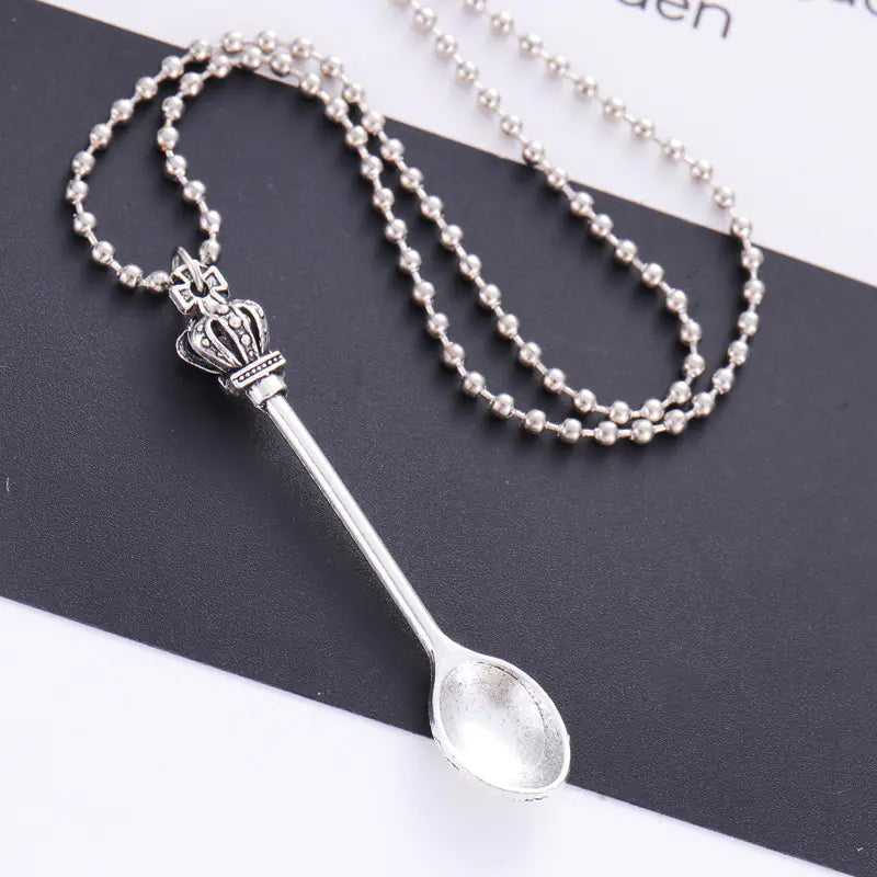 Crown Mini Tea Spoon Necklace, Spoon Pendant Necklace