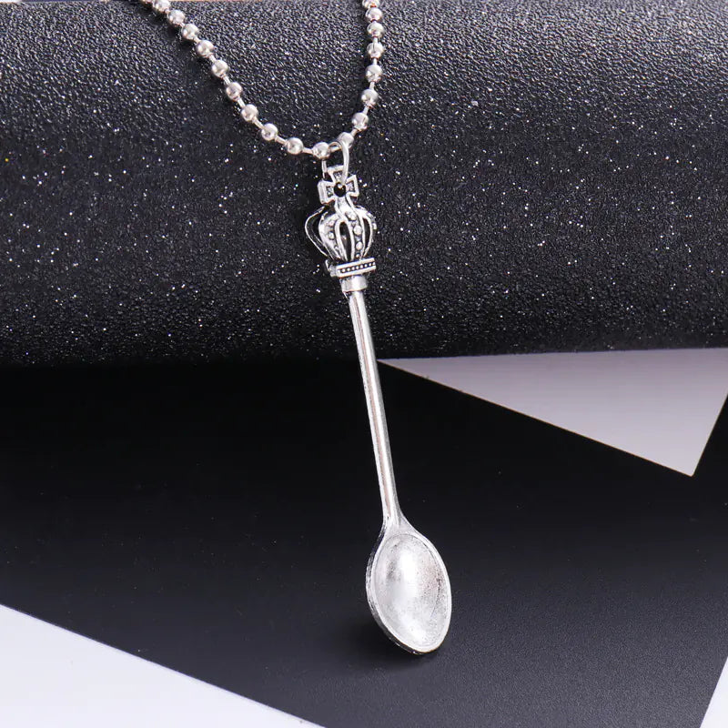 Crown Mini Tea Spoon Necklace, Spoon Pendant Necklace