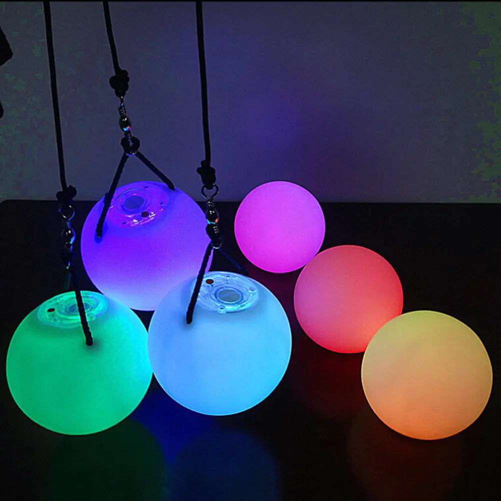 LED Glowing Rubber Balls - 9 Function Poi Dance Props