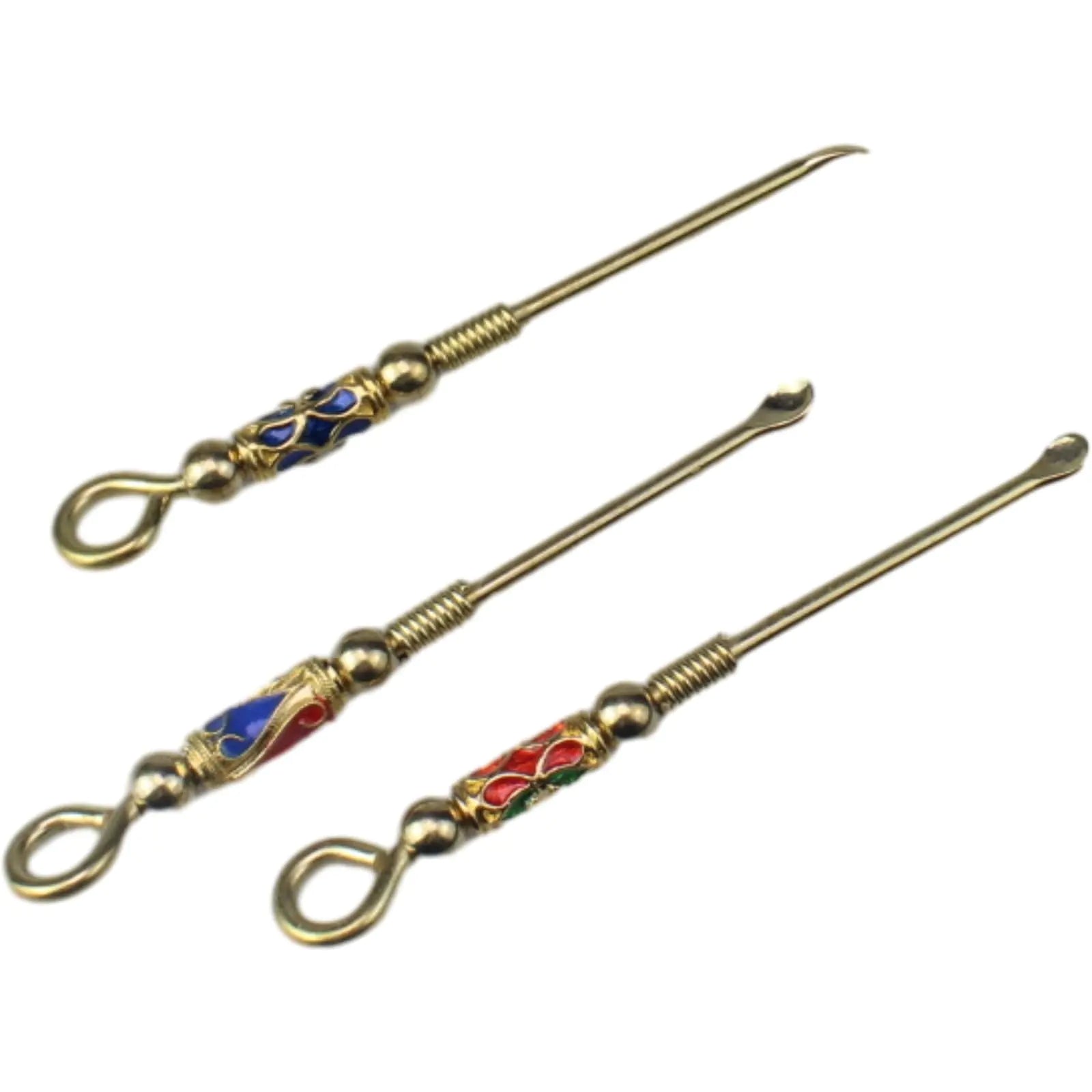 OZXNO 3pcs Tiny Snuff Spoon Brass Medicine Powder/Earpick Spoon Retro Necklace Loop Pendant