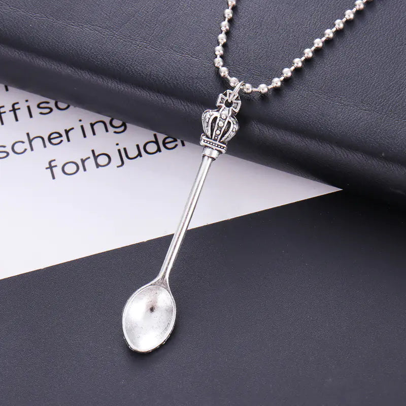 Crown Mini Tea Spoon Necklace, Spoon Pendant Necklace