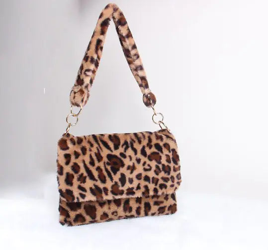 Plush Leopard Print Crossbody Bag