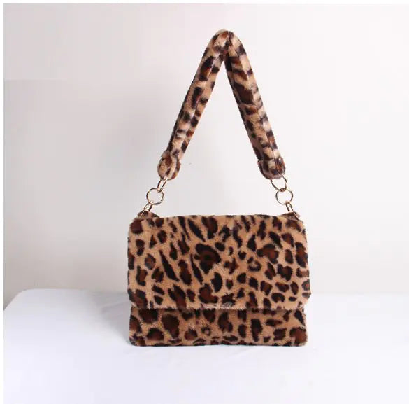 Plush Leopard Print Crossbody Bag