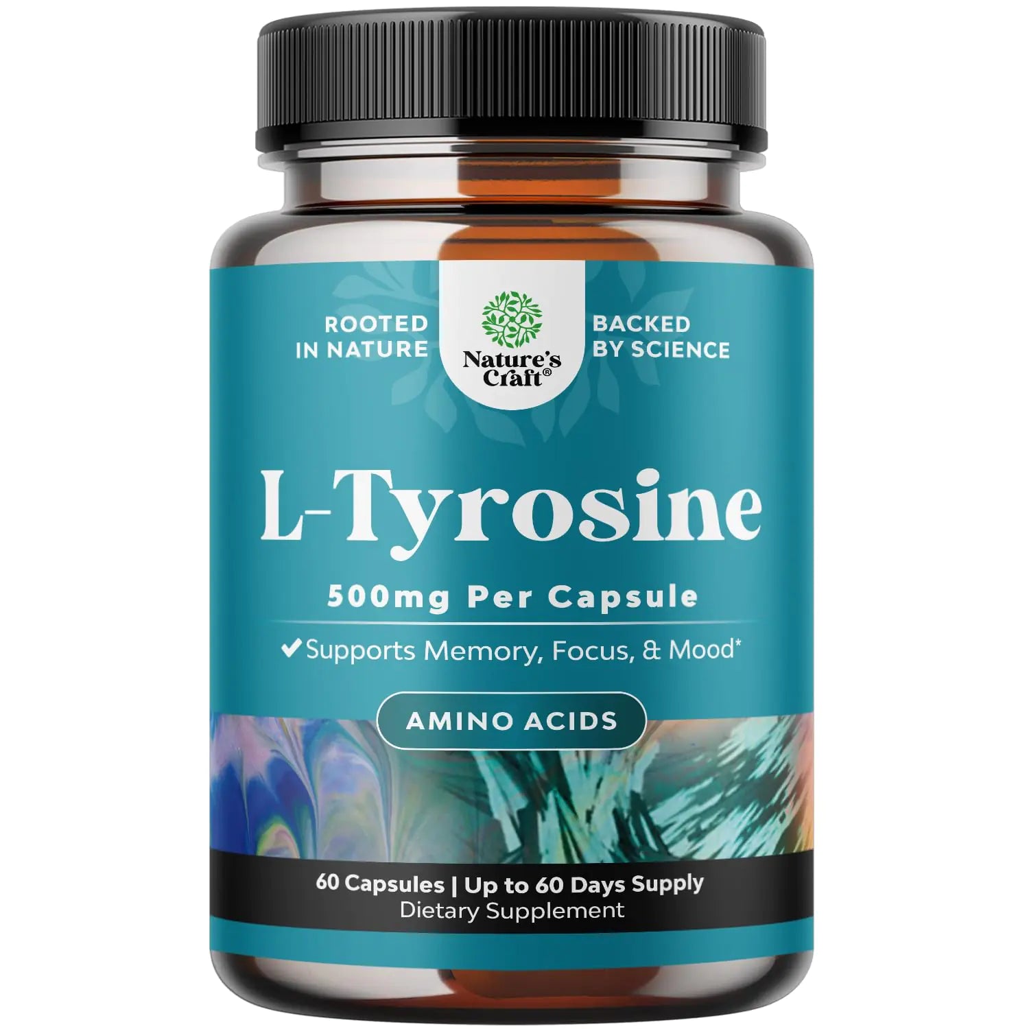 Free Form L Tyrosine 500mg Capsules - High Strength L-Tyrosine Supplement for Mental Energy and Focus Support - Amino Acid Nootropic Supplement for Mood Focus Attention and Cognition (60 Count)