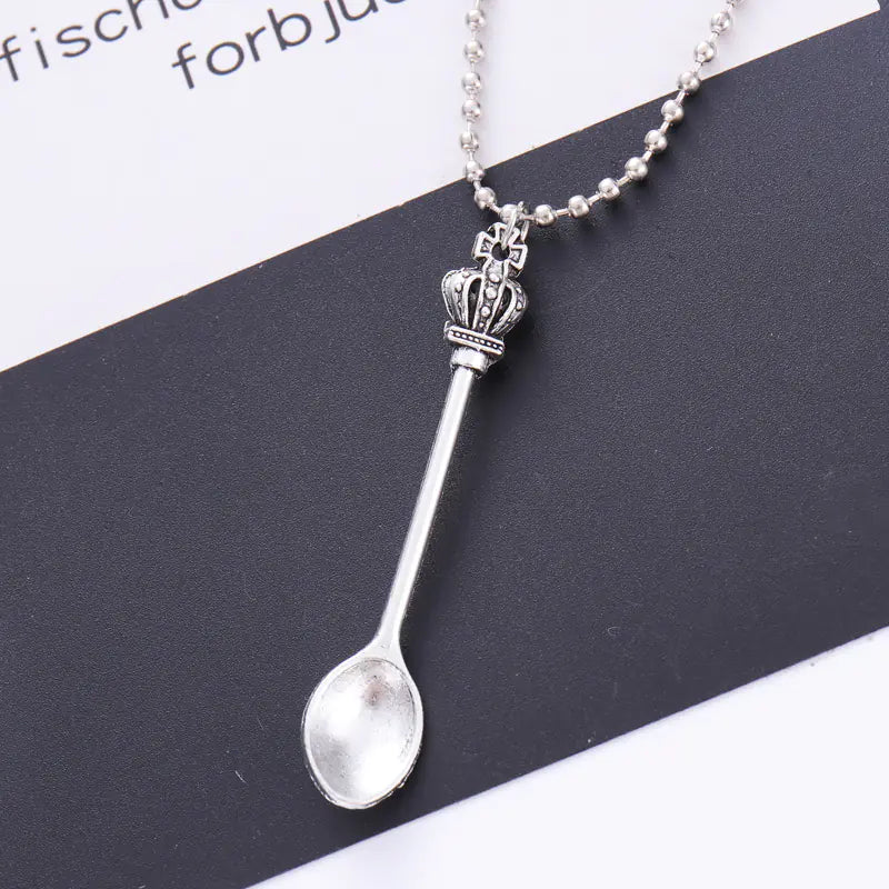 Crown Mini Tea Spoon Necklace, Spoon Pendant Necklace